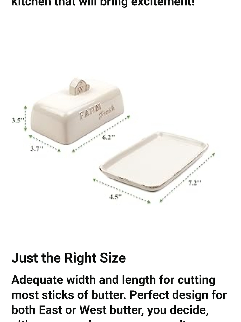 Farmhouse Style "Farm Fresh" Ceramic Butter Dish - Picture 4 of 4